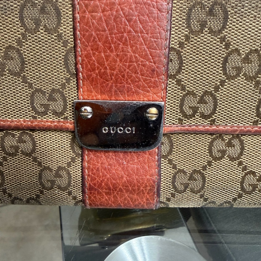 Gucci Beige Monogram Canvas Wallet with Orange Leather Trim - Picture 2 of 14